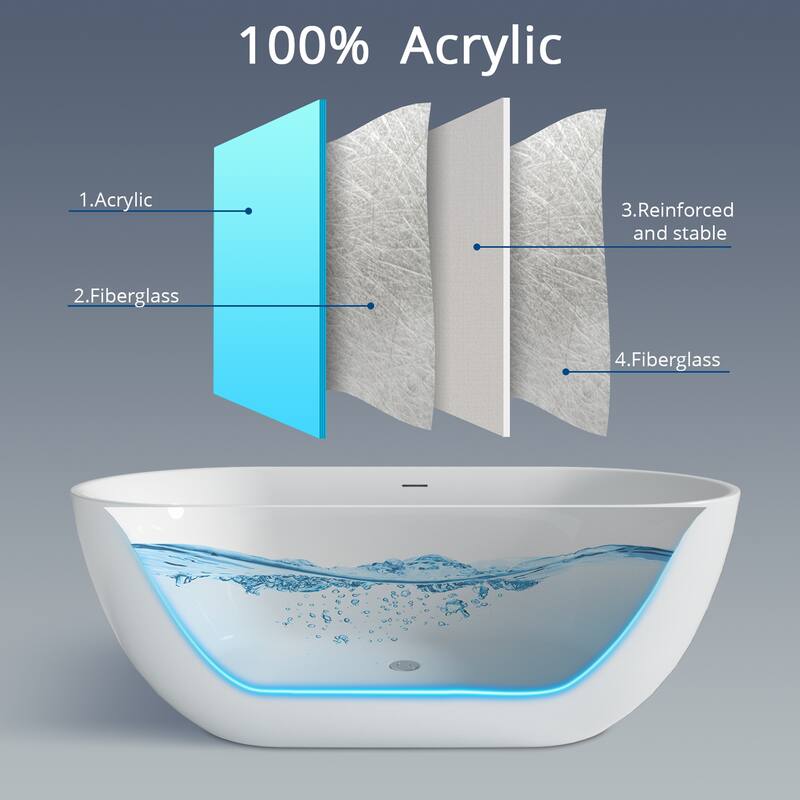 67'' x 31'' Freestanding Acrylic Bathtub Modern Stand Soaking Tub with Polished Chrome Round Overflow & Pop-up Drain