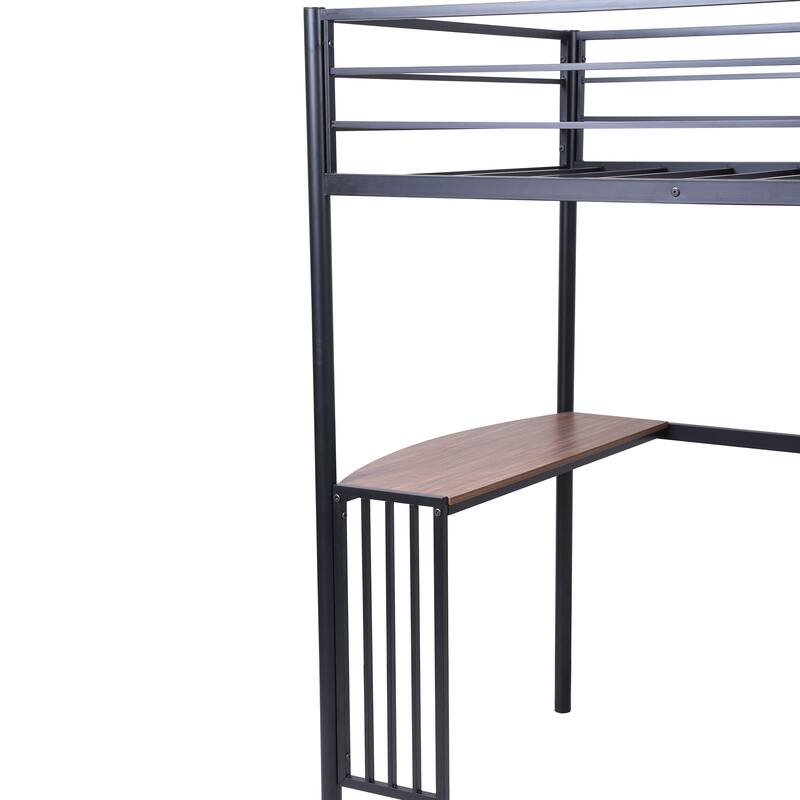 Twin Metal Bunk Bed with Desk, Ladder and Guardrails