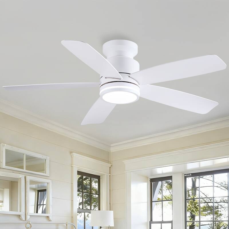 41 and 46 Inches Flush Mount Ceiling Fan with Light and Remote - 46 Inches - White