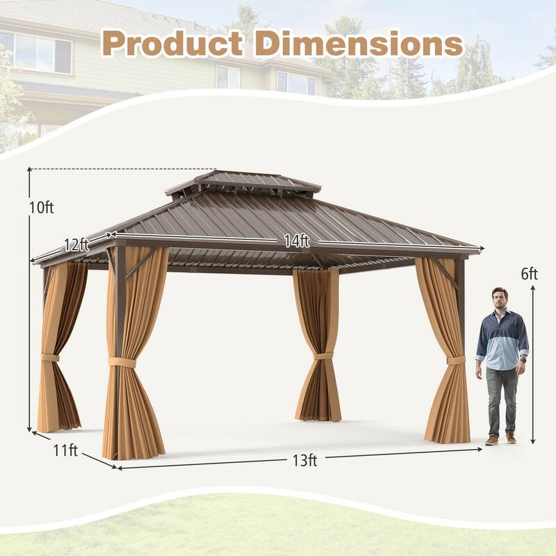 Costway 14 x 12 FT Hardtop Gazebo Aluminum Frame Permanent Pavilion