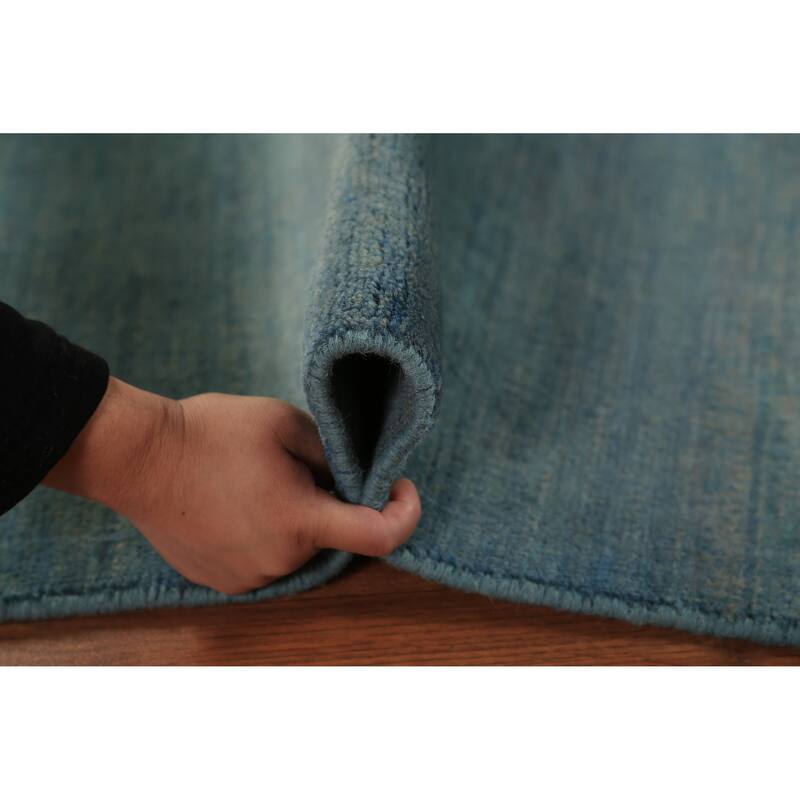 Striped Blue Gabbeh Oriental Rug Hand-Knotted Wool Carpet - 3'8" x 5'1"