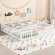 preview thumbnail 3 of 30, Wood Double Twin Size Floor Bed Frame with Fence-Easy to Assemble
