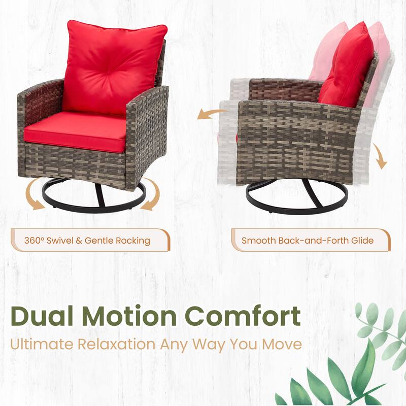 Outdoor Swivel Rocker Patio Chairs Set of 2 with Coffee Table &Cushions, Rattan Bistro Set for Porch, Backyard, Balcony