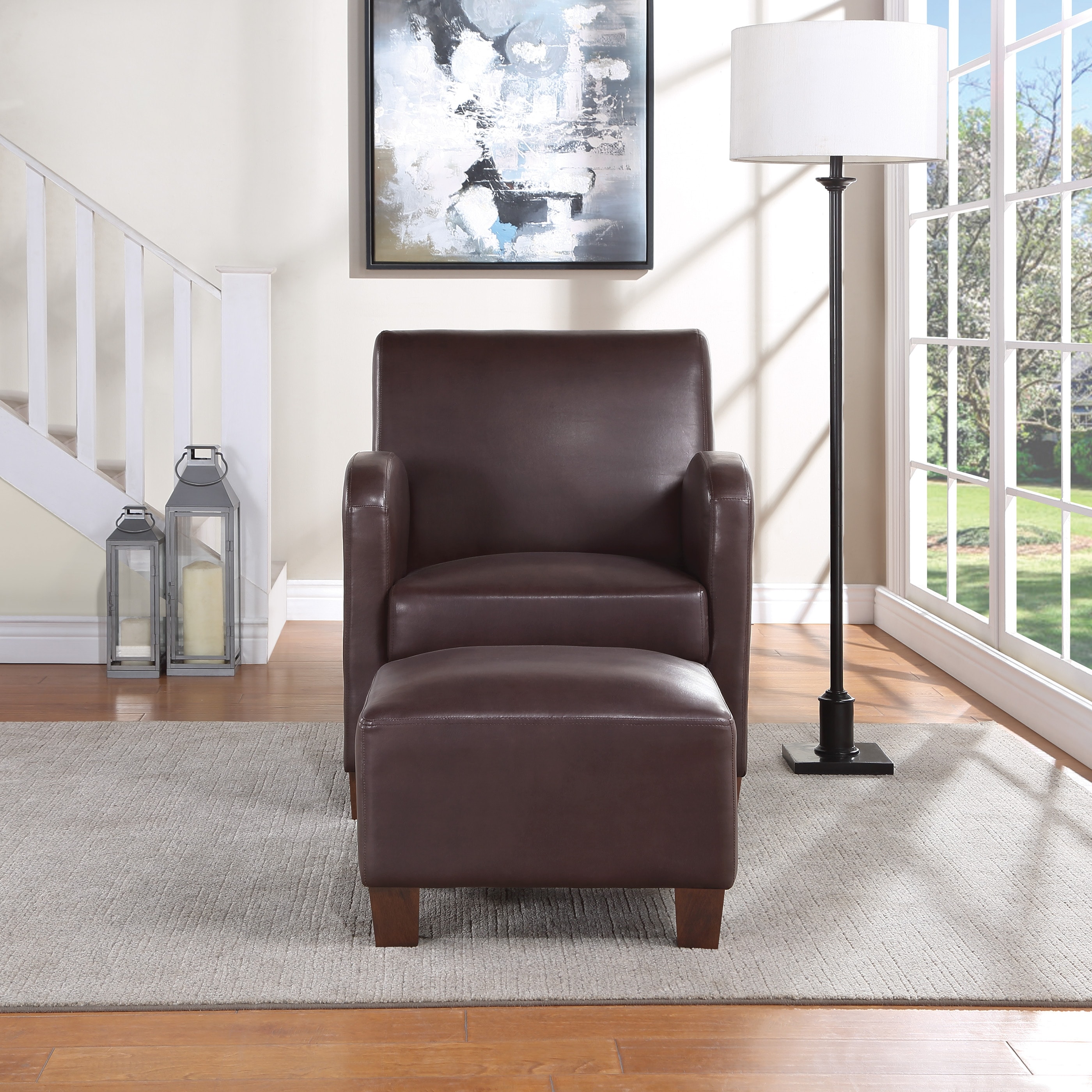 OS Home and Office Furniture Aiden Chair Ottoman Cocoa Faux