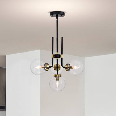 Brigita 47 Inch Modern-Contemporary Style Ceiling Lighted Chendelier Matte Black and Silver Polish 4-Light - N/A