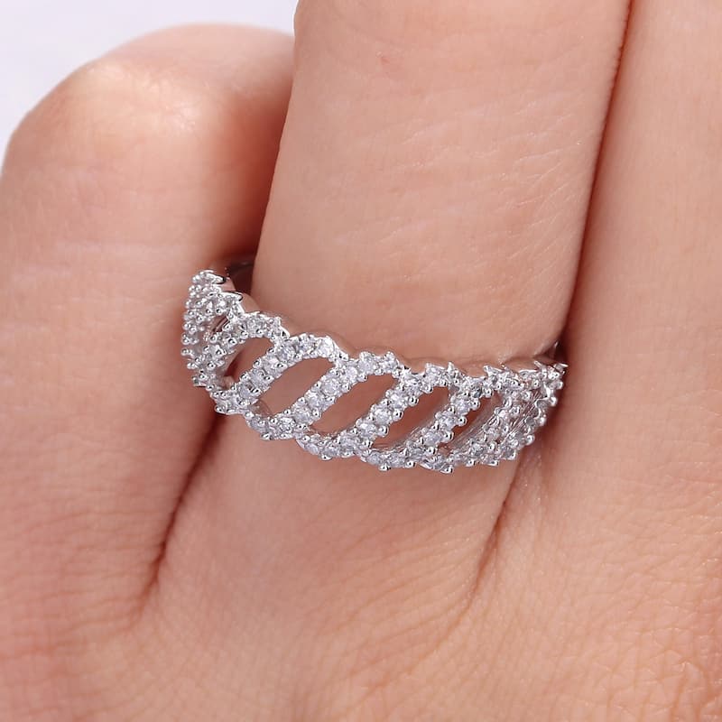 Miadora 1/3ct TDW Diamond Swirl Crossover Band Ring in 10k White Gold