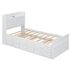 preview thumbnail 8 of 16, Twin Size Wooden Bed with Storage Headboard Featuring Built-In Outlets, Extendable Frame with Pull-Out Twin Trundle