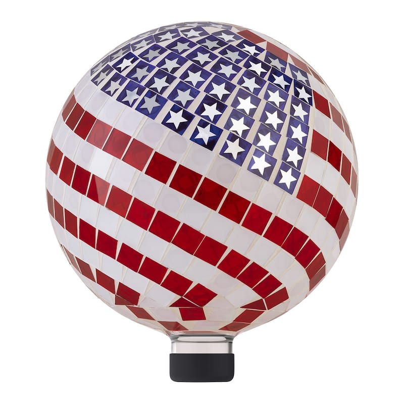 Alpine Corporation 10" Diameter Indoor/Outdoor Glass Mosaic Gazing Globe Yard Decoration, Patriotic Design