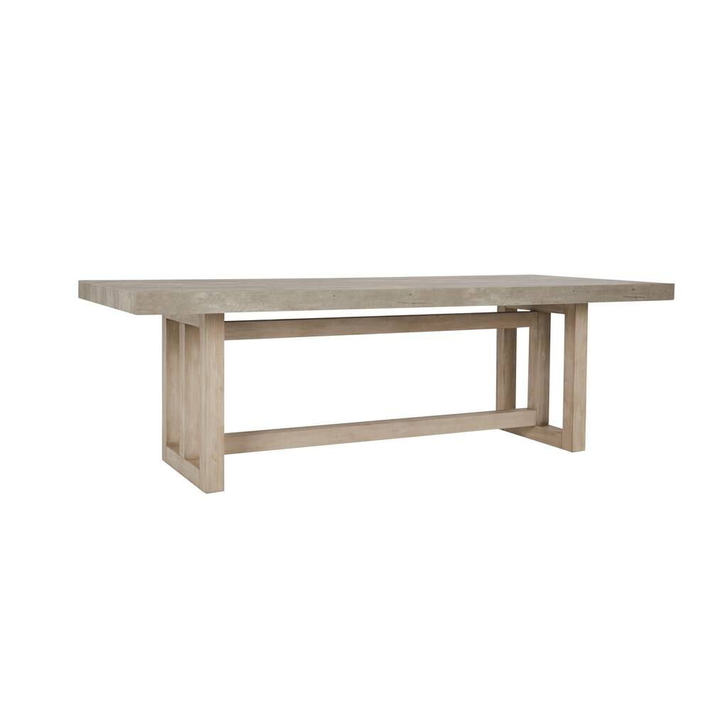 94 Inch Classic Dining Table with Concrete Laminate Top, Gray White Finish - White, Grey