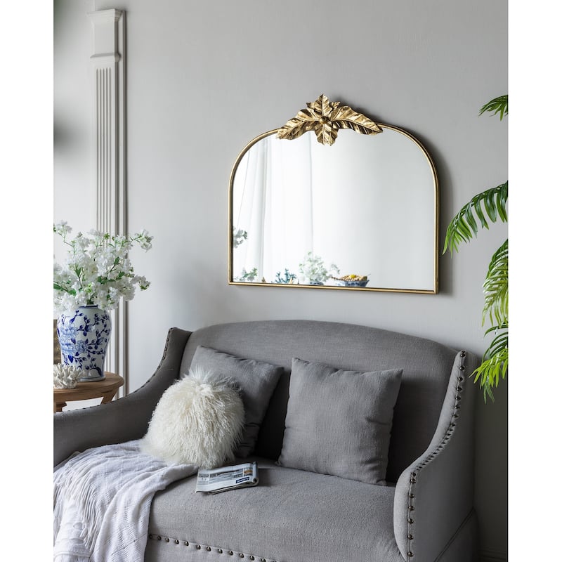 Arched Wall Decor Mirror with Metal Frame - Gold