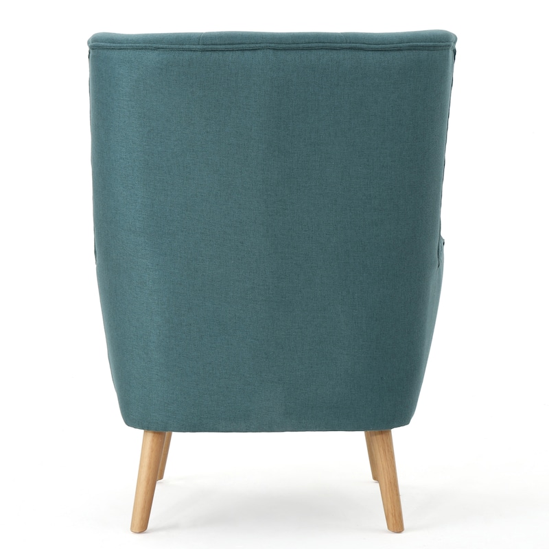 Teal Modern 32.5" High Back Upholstered Button Tufted Wingback Chair with Rubber Wood Legs