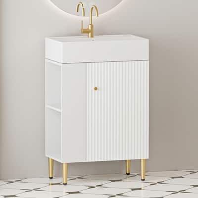 21.6" Open-shelving Bathroom Vanity with Ceramic Sink