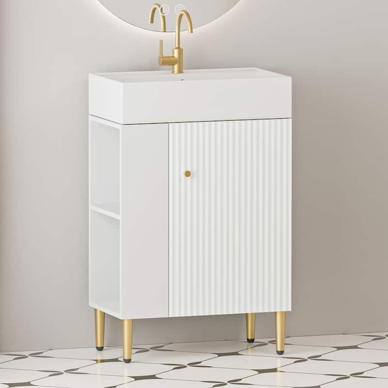 GDFStudio - Oliver 21.6" Open-Shelving Bathroom Vanity with Soft-Closing Door & Ceramic Sink - White - Left