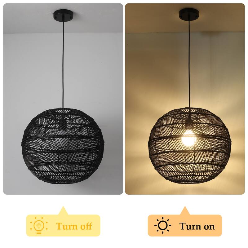 1-Light Globe Chandelier with Rattan Shade, No Bulbs Included
