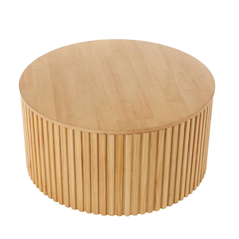 Wood Handmade Ribbed Coffee Table with Slatted Base - Brown or Black - Roche River Decor