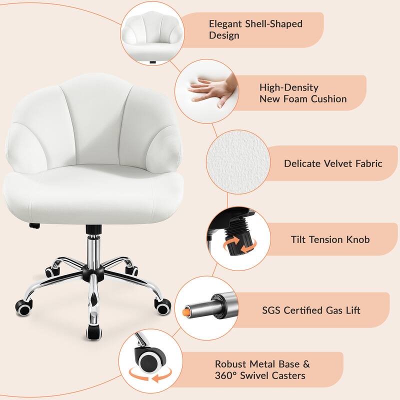 Yaheetech Upholstered Swivel Office Chair with Tufted Shell-Shaped Back for Bedroom Salon