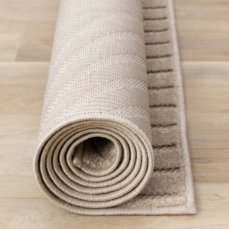 Modern Carved Lines Textured Area Rug in Beige