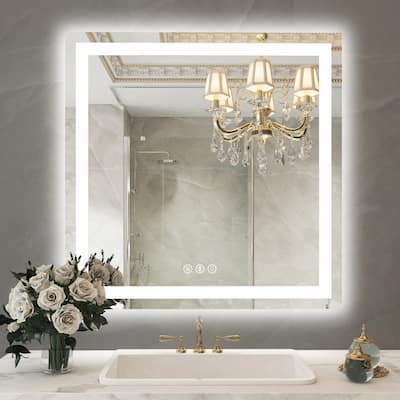 36 in. W x 36 in. H Large Rectangular Frameless Anti-Fog LED Light Wall Mounted Bathroom Vanity Mirror in White