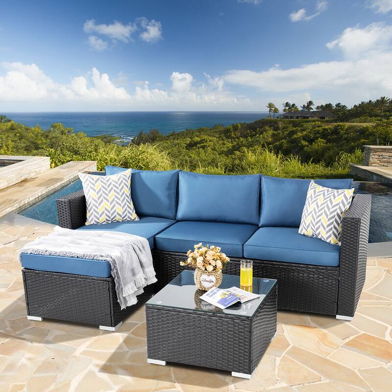 Futzca Outdoor Furniture Patio Sets,Low Back All-Weather Small Rattan Sectional Sofa