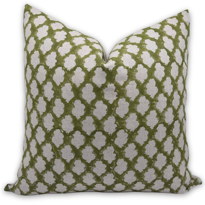 Fabdivine Linen White Farmhouse Block print pillow Cover - Badal - Pillow Covers - 20" x 20"