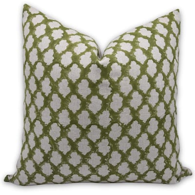 Fabdivine Linen White Farmhouse Block print pillow Cover - Badal
