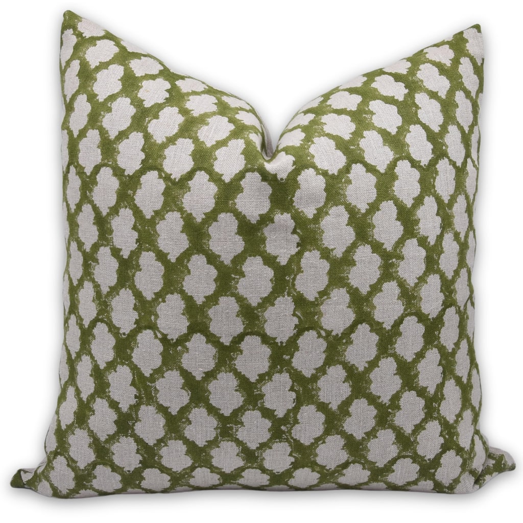 Fabdivine Linen White Farmhouse Block print pillow Cover - Badal
