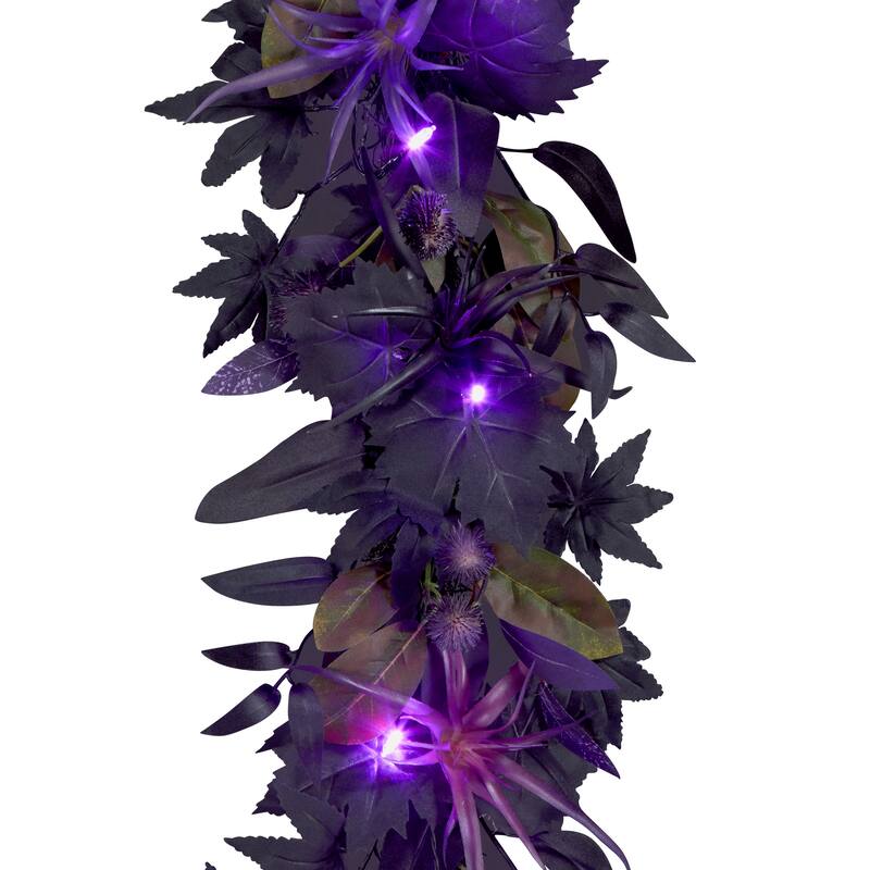 National Tree Company 6 ft. Artificial Scare in the Air Halloween Garland, 30 Purple LED Lights, Battery Operated - 6 ft