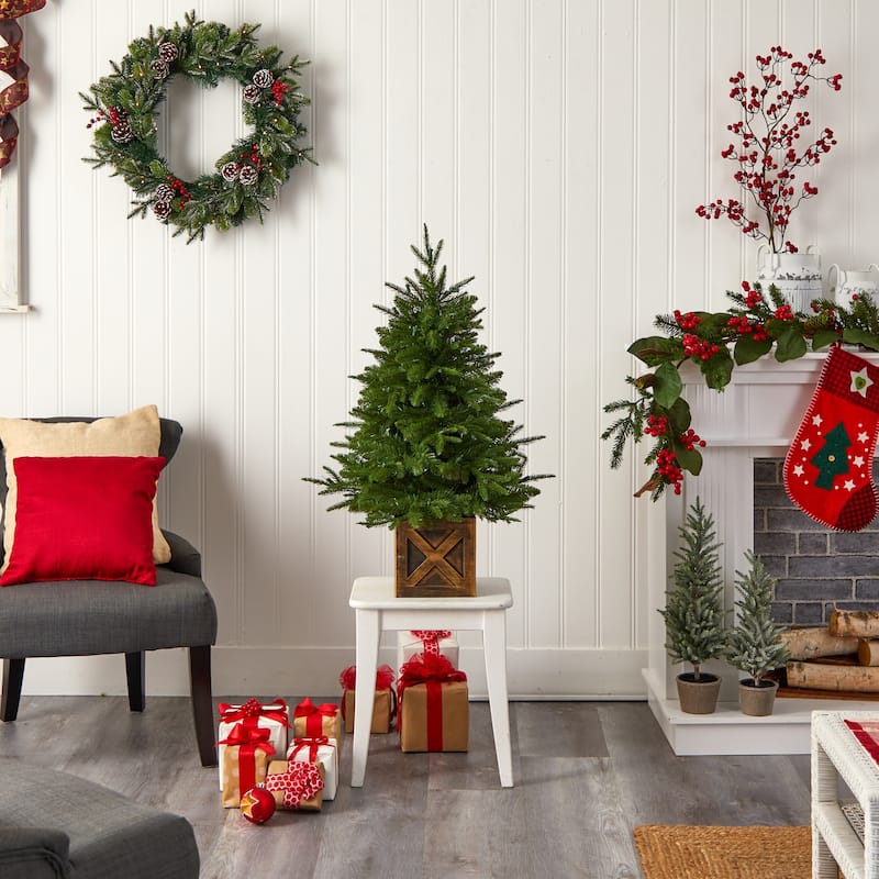 3ft. Fir Artificial Christmas Tree in Decorative Planter with 272 Branches & 50 Warm White Lights - Charming X-Mas Accent