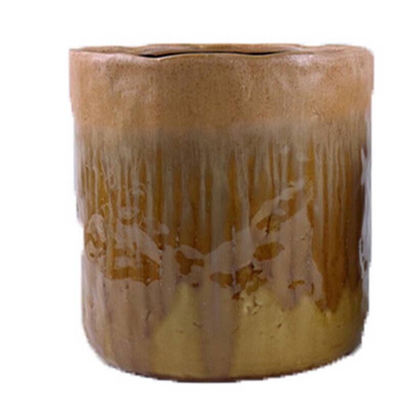 Foy Tall Planter Set of 2, Dual Mustard Brown Ceramic, Round Modern
