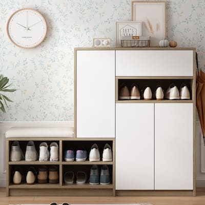 2-in-1 Shoe Storage Cabinet w/Padded Bench and Adjustable Shelves