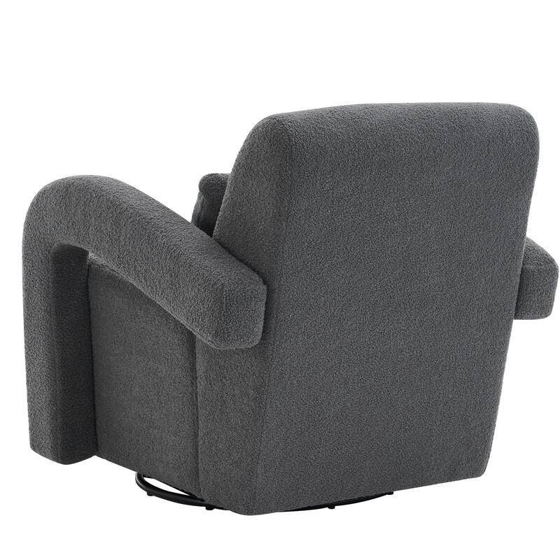 Modern Sturdy Lounge Chair Teddy Fabric Armchair with Curved Arms