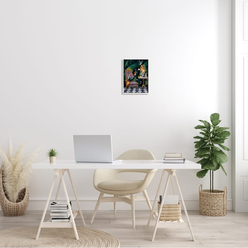 Stupell Regal Peacock On Chair Falling Palm Fronds Framed Wall Art - Green