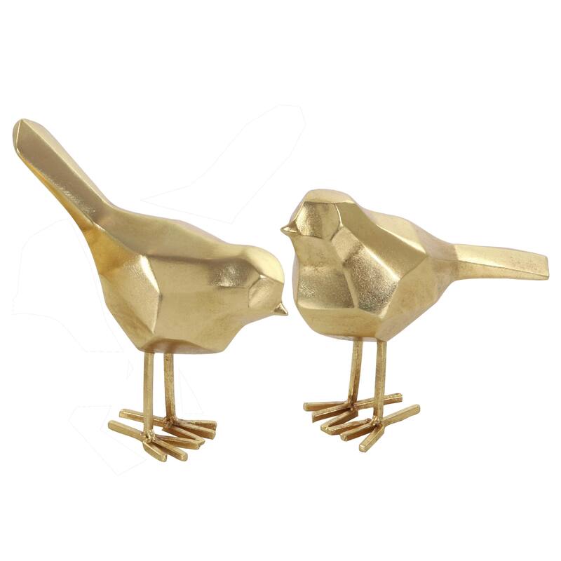 Polystone Bird Decorative Sculpture with Origami Accents - Set of 2 Gold or Gray - CosmoLiving by Cosmopolitan - Gold - 7", 8"H
