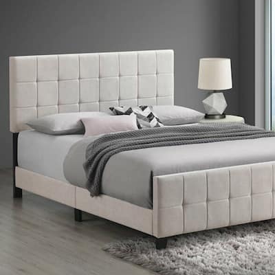 Upholstered Fabric Queen Panel Bed in Beige