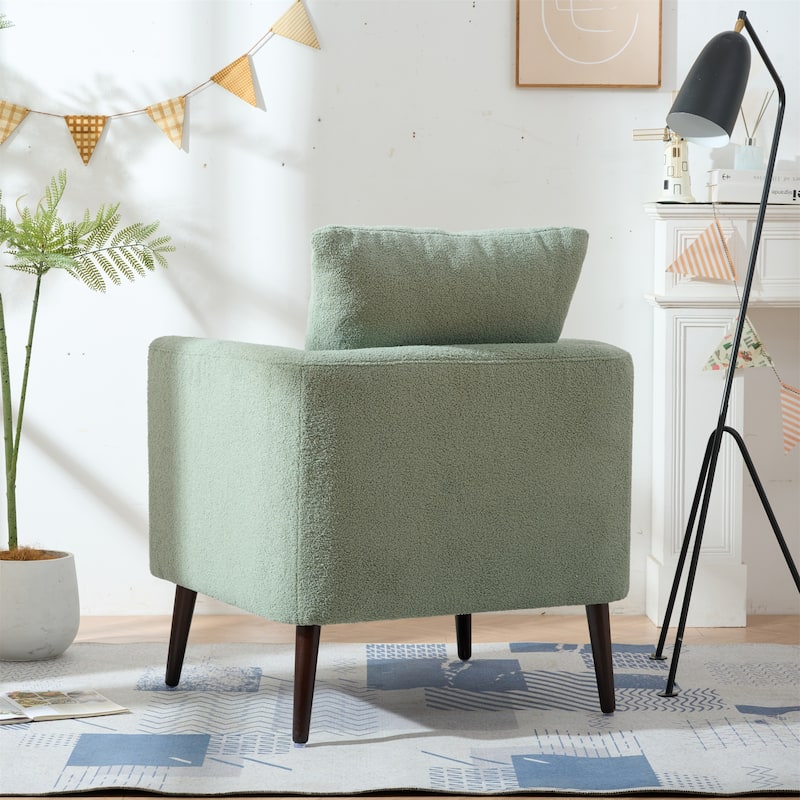 Upholstered Teddy Fabric Accent Chair, Arm Chairs with Pillow Mid Century Modern Living Room Lounge Chair, Single Sofa Chair
