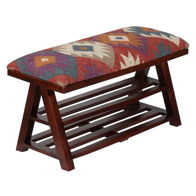 HERAT ORIENTAL Handmade Kilim Upholstered Bench - 12.5"x16"x30"