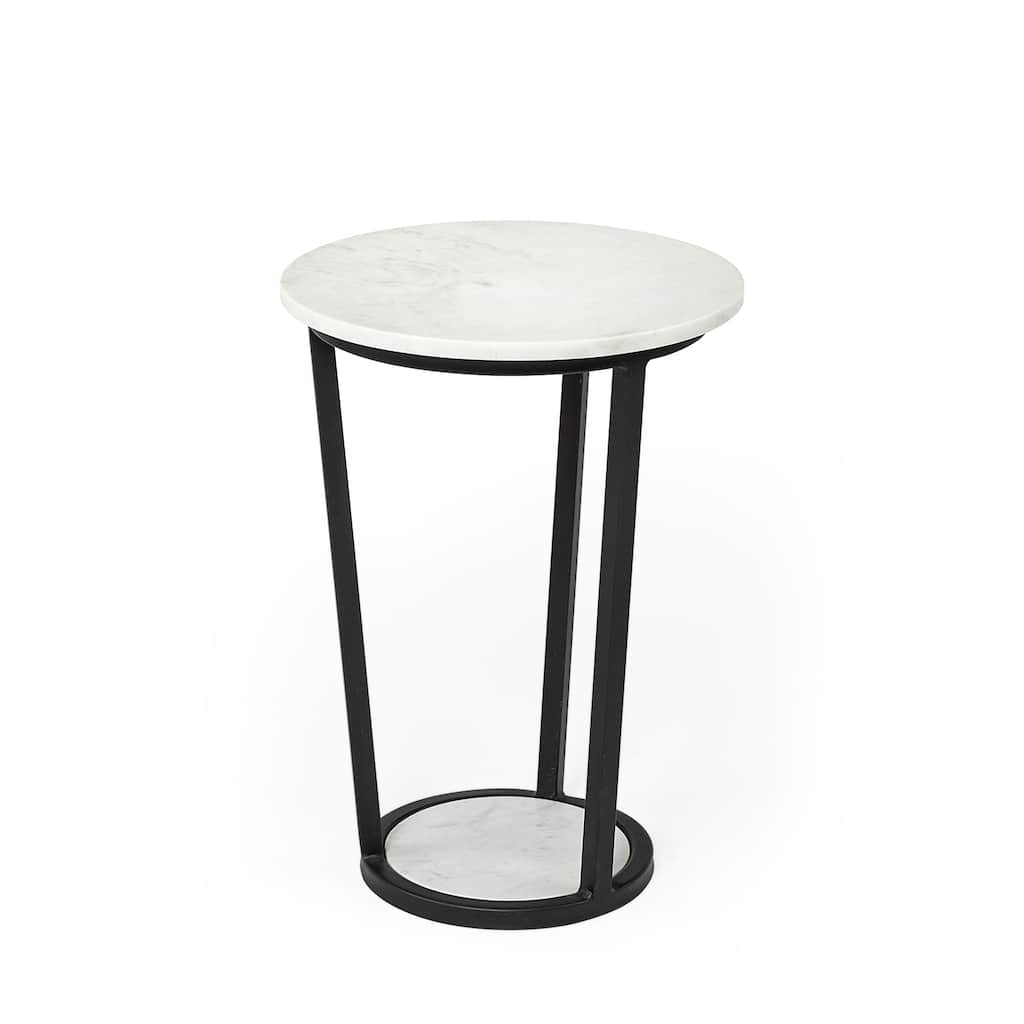 Bombola I White Marble w/ Black Iron Frame Accent Table (Small) - 15"W x 15"D x 20.9"H