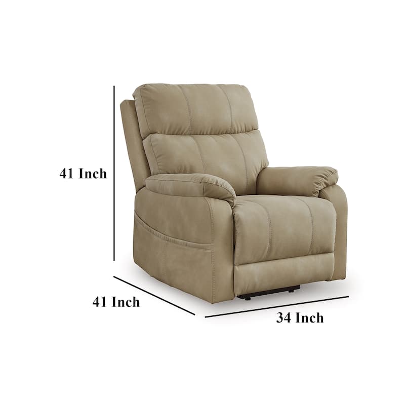 Corbin Power Lift Recliner Chair, Sand Faux Leather, Pillow Top Arms