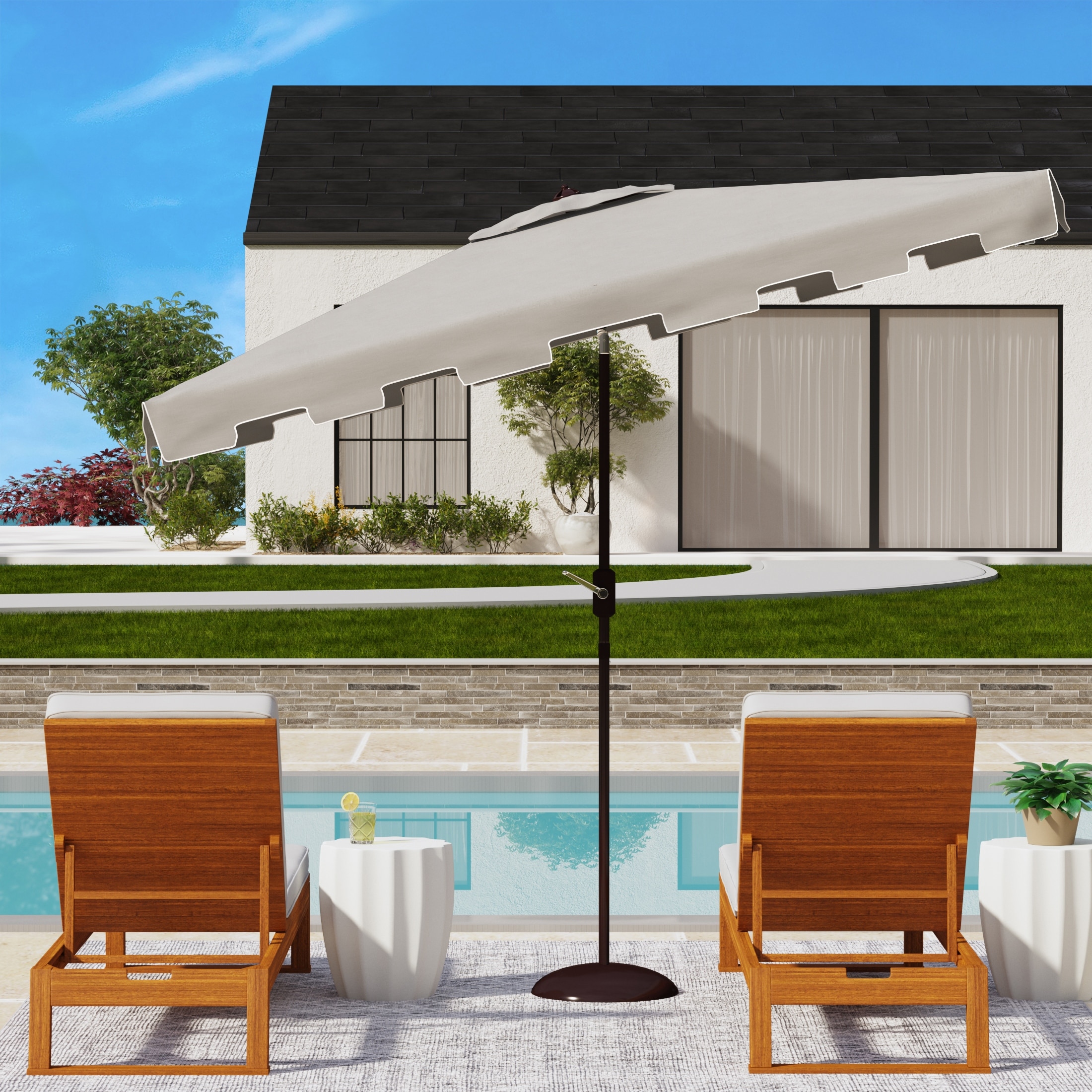 grey and white patio umbrella Safavieh Venice 11Ft Crank Sit comfortably under the sun with these Gray Westin Outdoor 10 Gray/White Striped