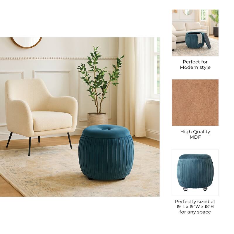 Backless Storage Stool with Velvet Upholstery