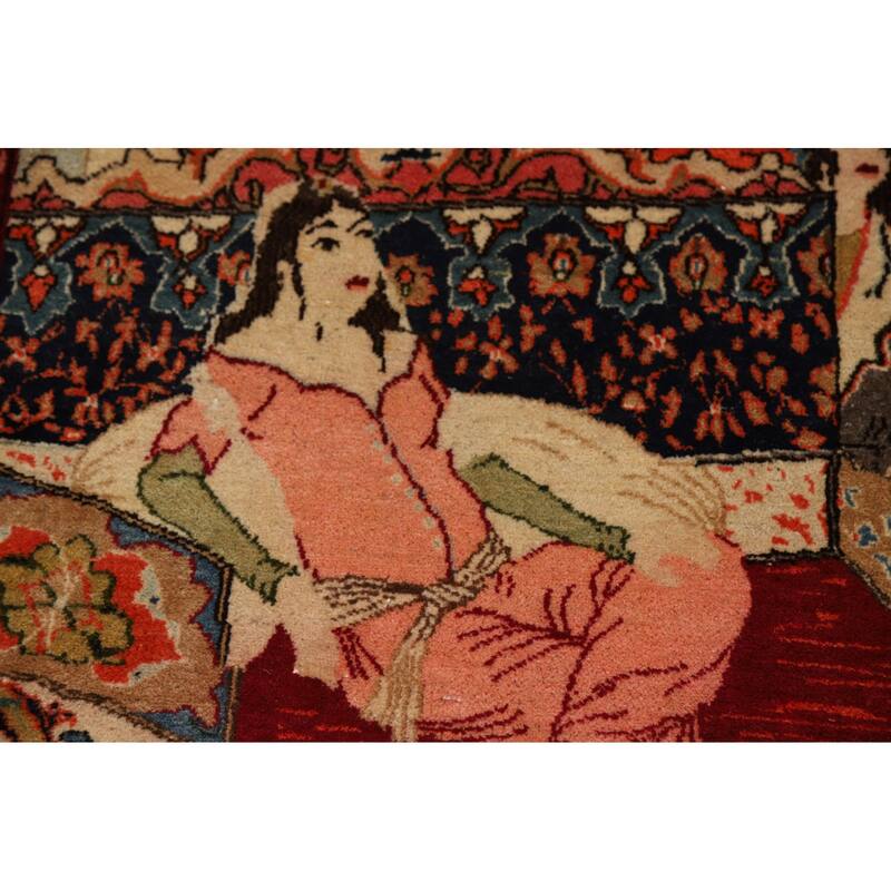 Pre-1900 Antique Pictorial Kashan Persian Rug Hand-Knotted Wool Carpet - 4'3"x 7'0"