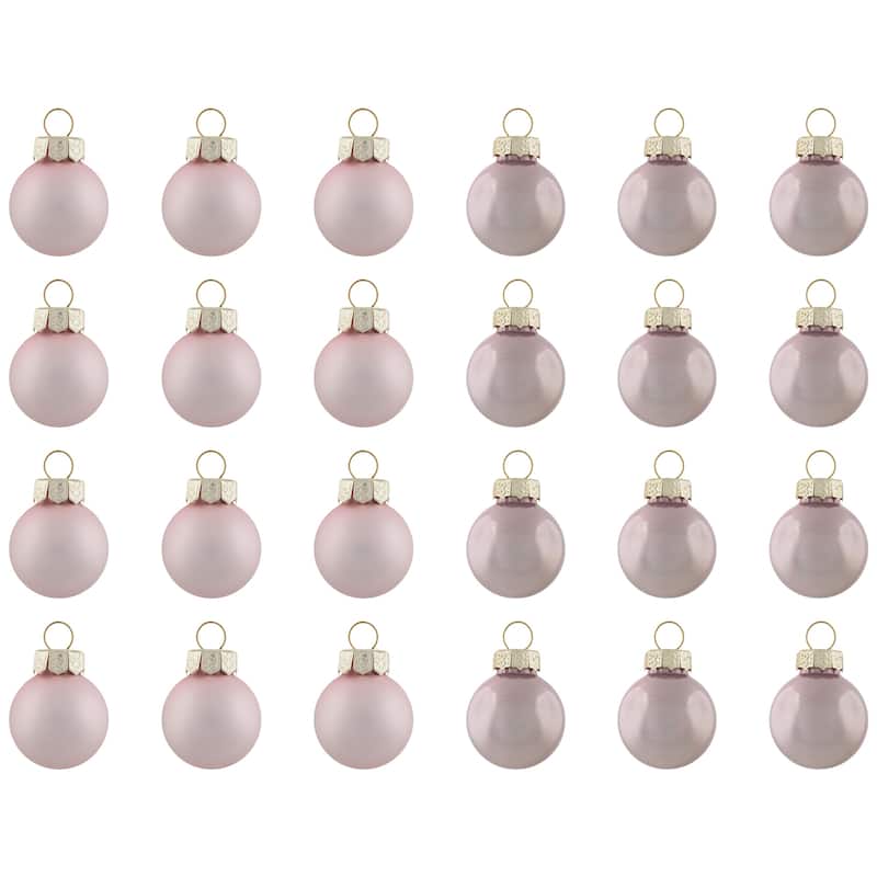 2-Finish Glass Christmas Ball Ornaments - 1" (25mm) - Baby Pink - 24cy