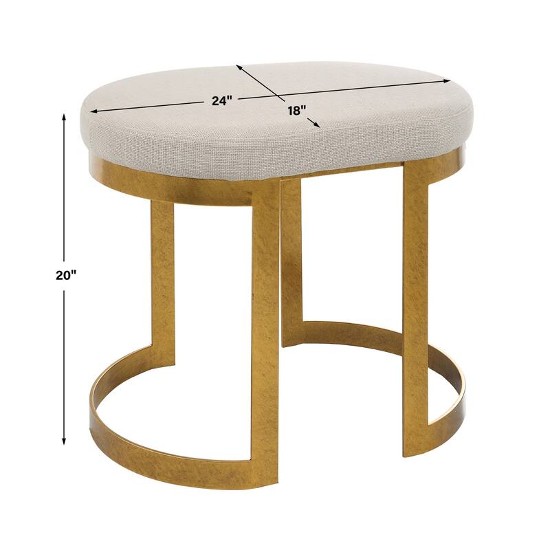 Hand Forged Accent Stool with Upholstered Seat - 24" - Beige and Gold