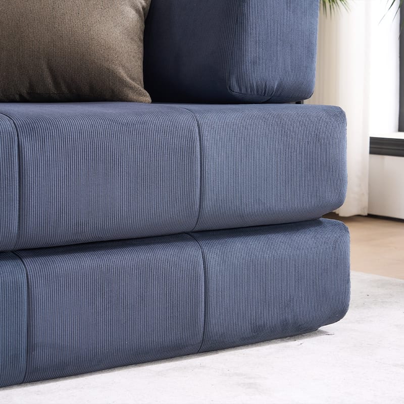 78.5" Folding Sofa Bed with 2 Pillows, Convertible Foam Futon Couch, Corduroy Fold-Out Couch for Living Room, Office