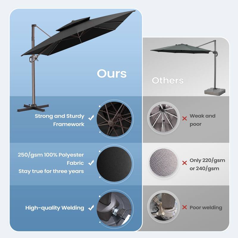 11 × 9 ft Outdoor Patio Cantilever Offset Dual Top Umbrella