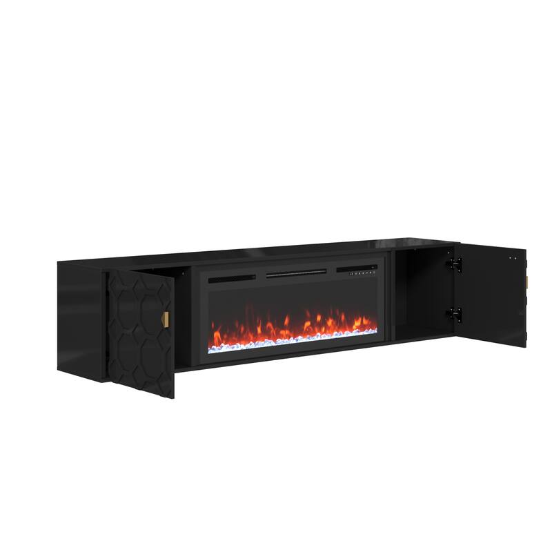 67 In. Black Media Tv Stand In High Gloss Paint Mdf