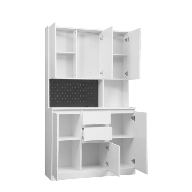 Roomfitters 74" Kitchen Pantry Cabinet with Charging Station & USB Ports, Large Food Storage Cupboard, Microwave Stand