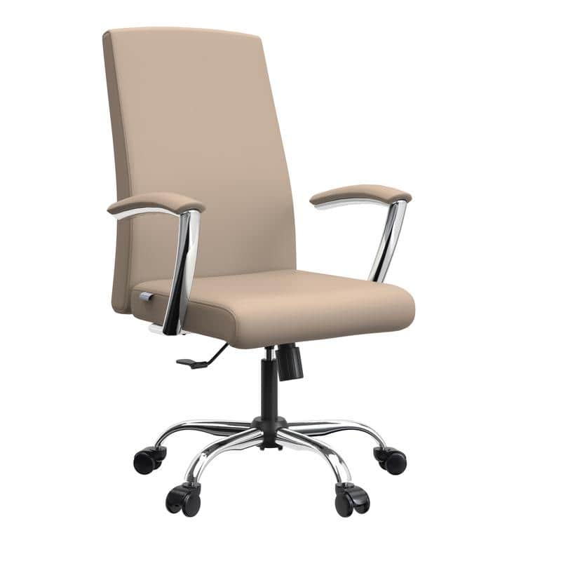 Evander Ergonomic Leather Office Desk Chair with Aluminum Frame, Foam Cushion, Fixed Armrests, 360° Swivel & Quick Assembly - Taupe
