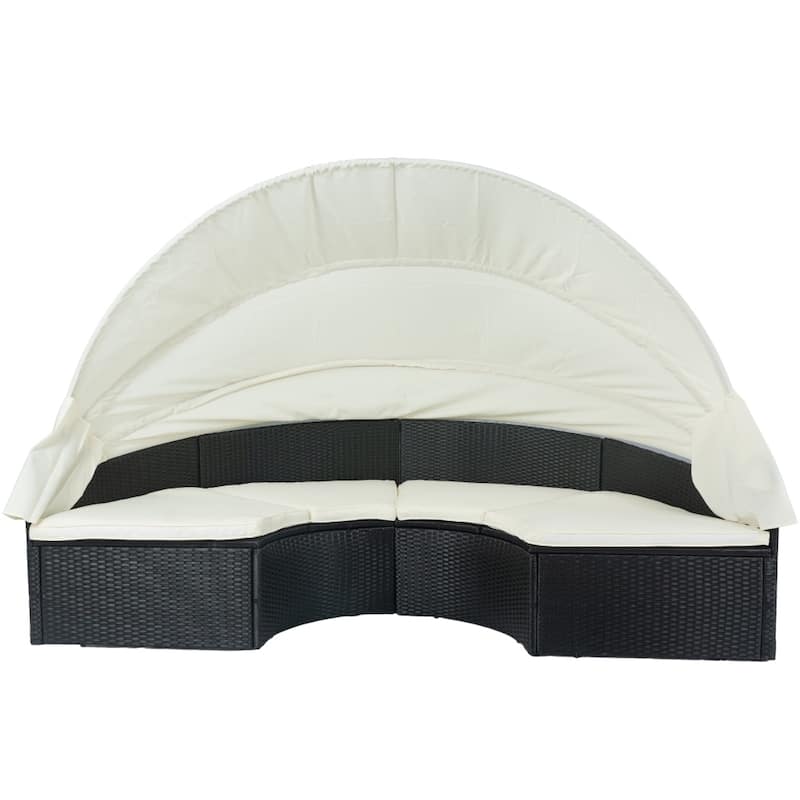 Outdoor Round Daybed Sofa with Retractable Canopy Black