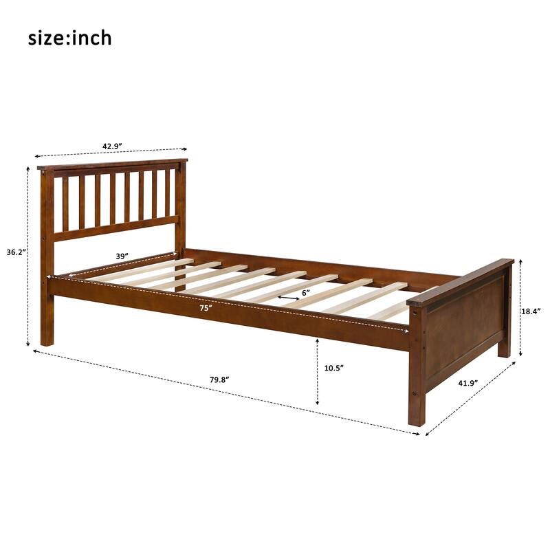 Twin Size Solid Wood Platform Bed with Headboard & Footboard